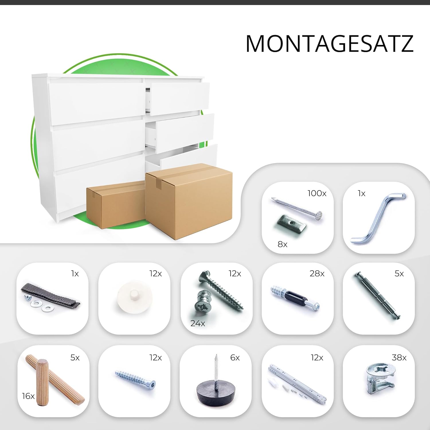 CDF Kommode Weiß mit 6 Schubladen 30 cm Tief Komodenschrank Komode für Wohnzimmer Schlafzimmer Schubladenschrank Malm Kommode viel Stauraum Geeignet Organizer Kleidung 120 cm Breite Modern Look