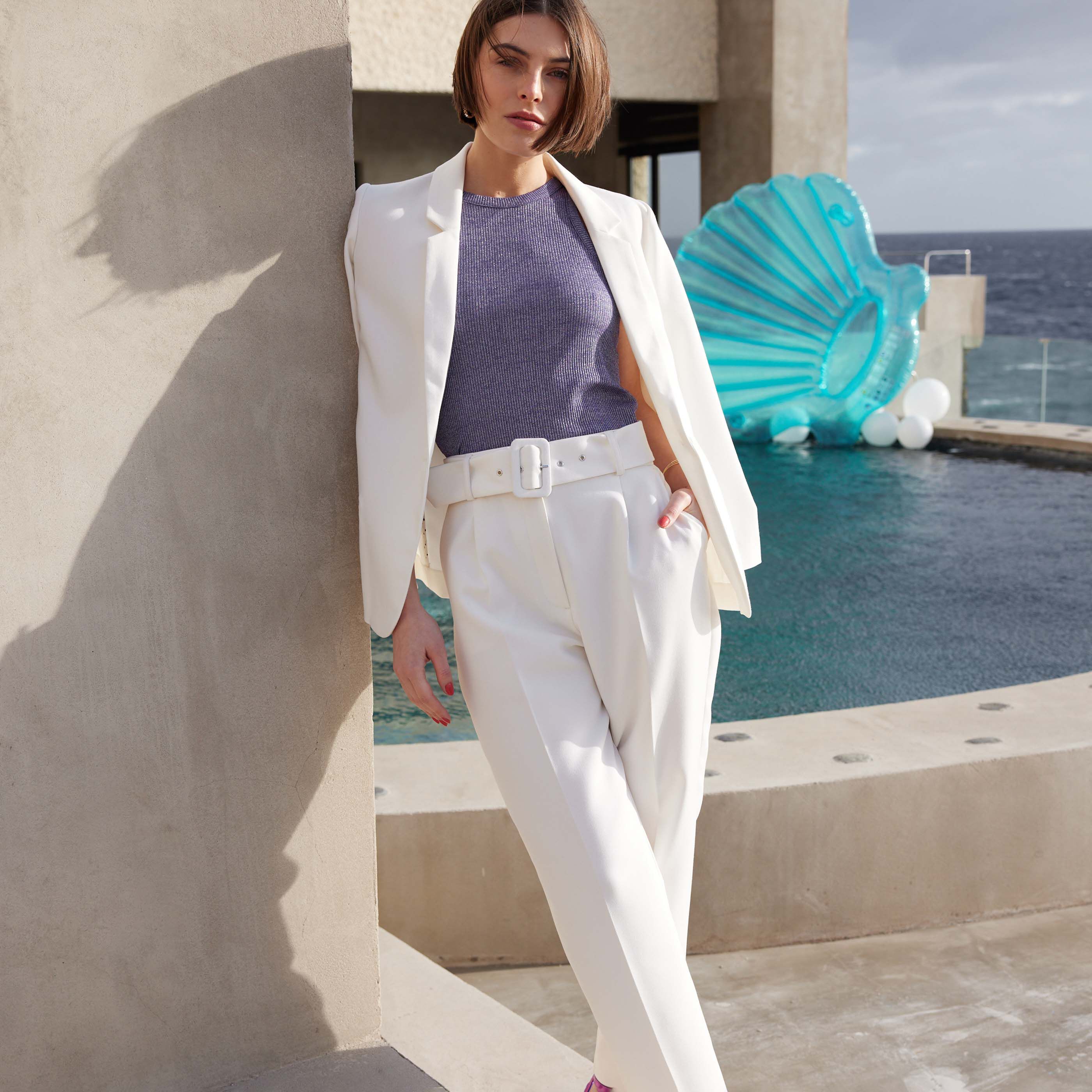 Pantalon cigarette femme - BLANC