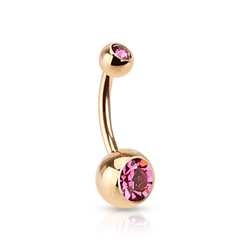 (10mm) Barbell 316L Chirurgenstahl Bauchnabelpiercing mit Gewindeverschluss Strass Kugeln - Roségold / Pink