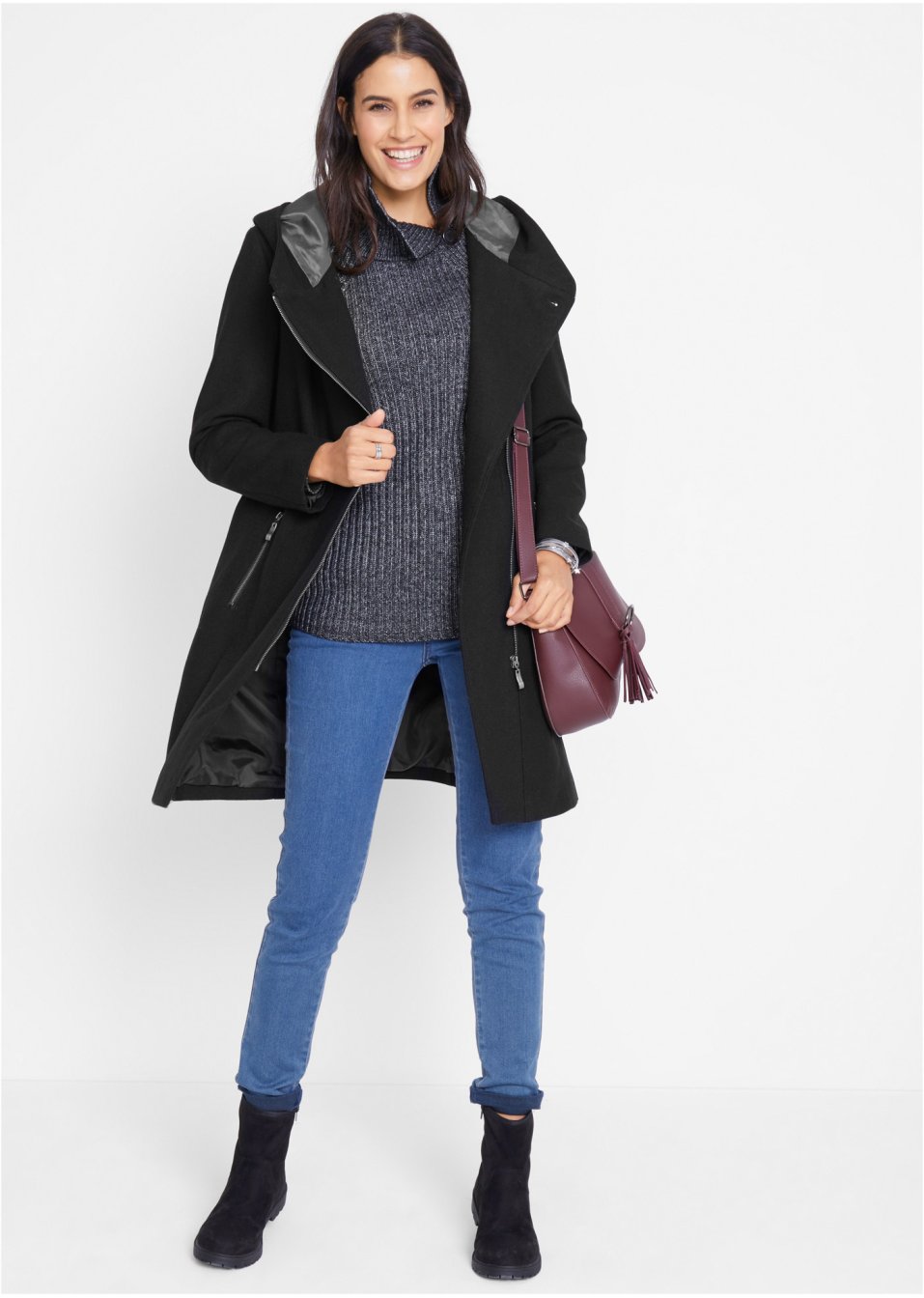 Veste longue avec zip asymétrique