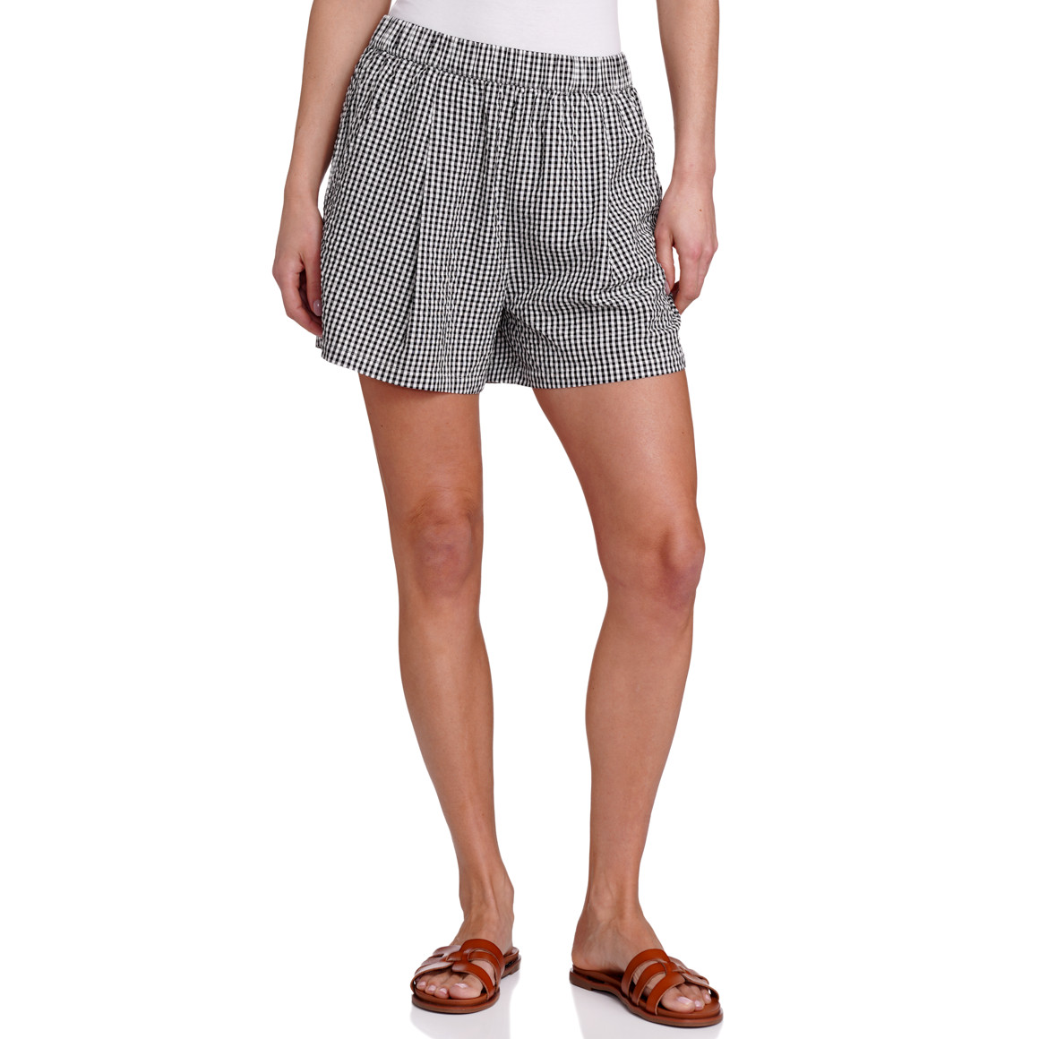 Damen Shorts in Seersucker-Struktur schwarz / weiss