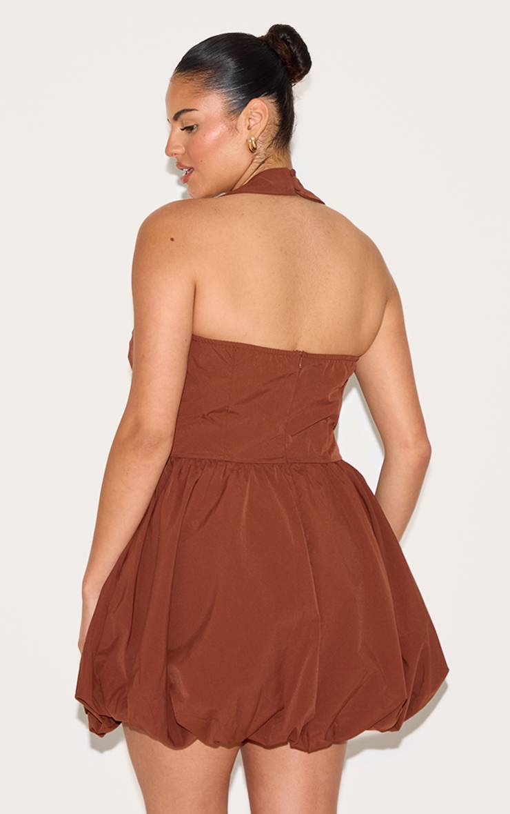 Chocolat Robe Bouffante Grande Taille À Col Licou Et Rayures Fines