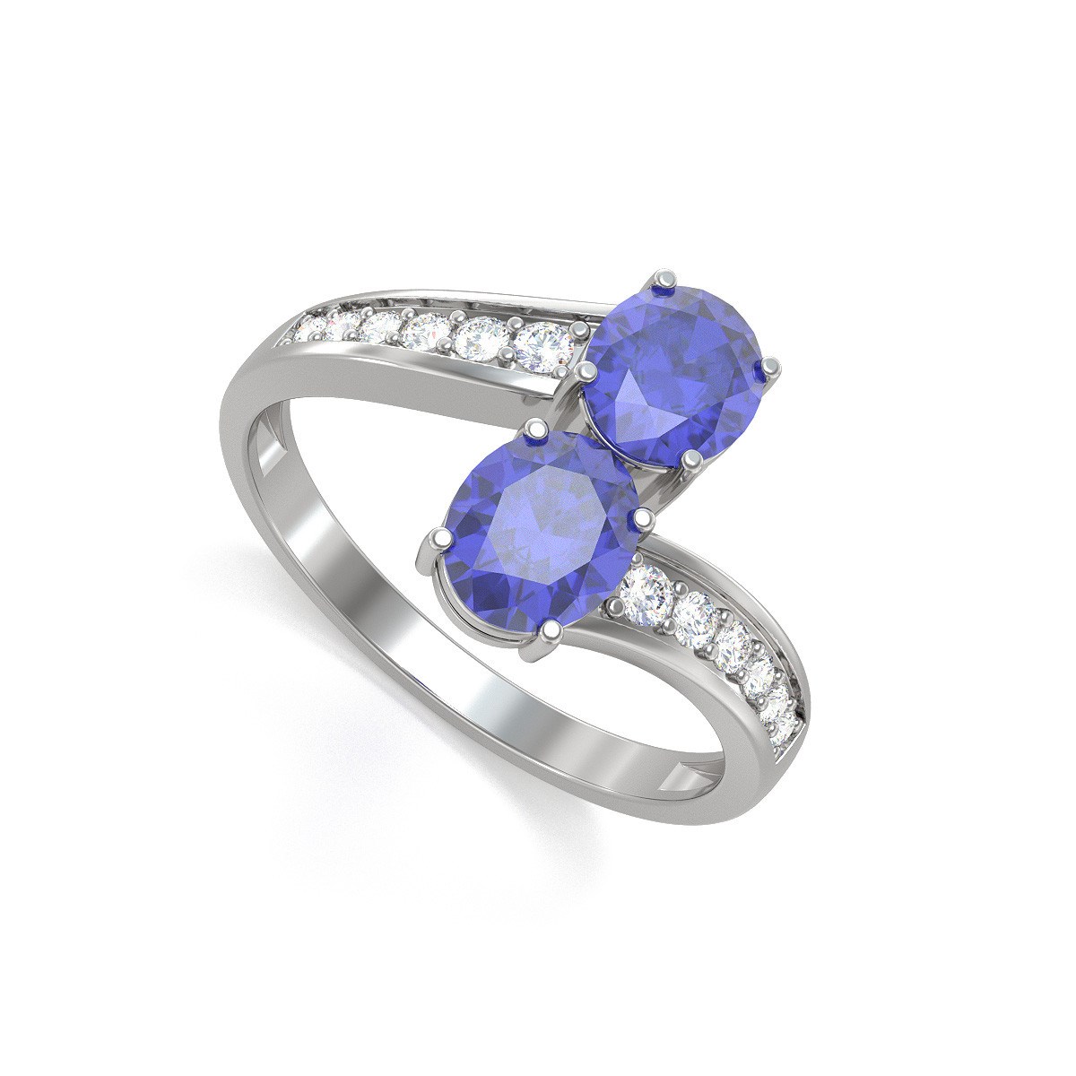 Bague Tanzanite et diamants sur Argent 925 2.546grs