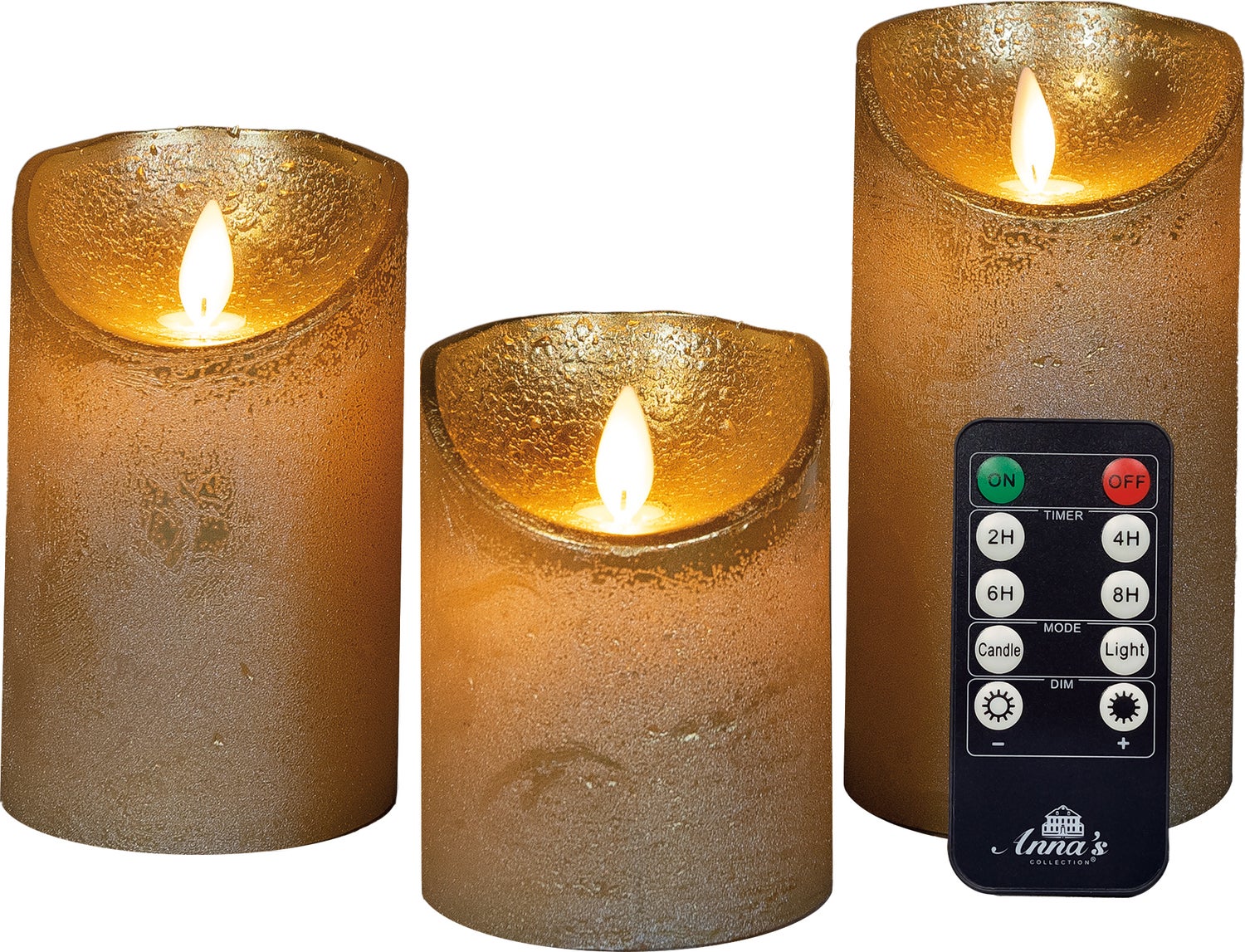 Anna's Collection LED stompkaars Rustiek goud D 7,5 H 10 / 12,5 / 15 cm 3 stuks