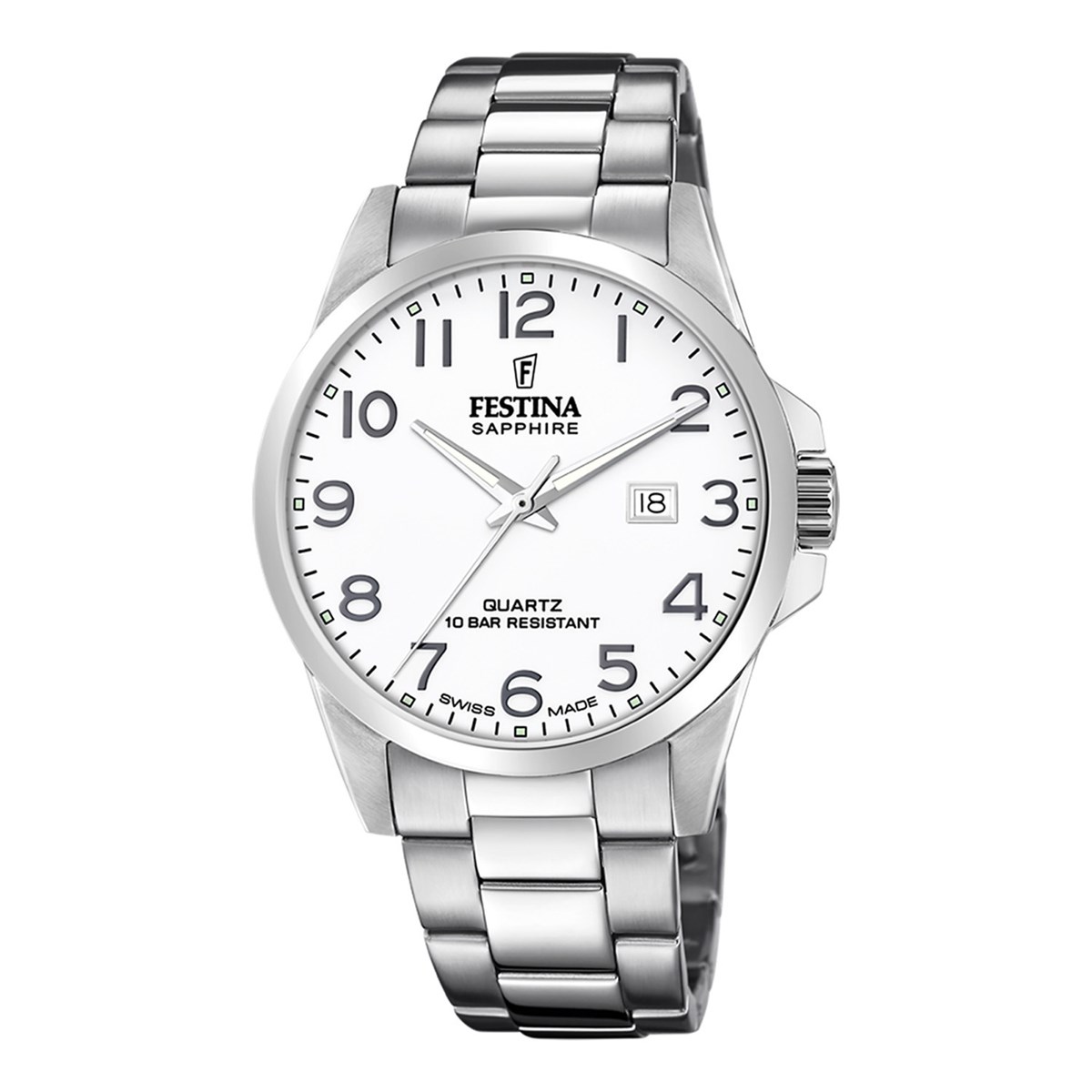 Montre Festina acier cadran blanc chiffres