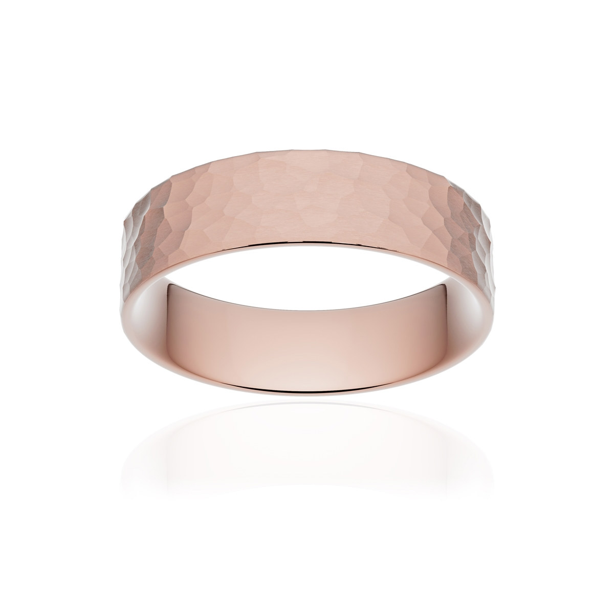 Alliance or 750 rose martelé ruban plat confort 5,5mm