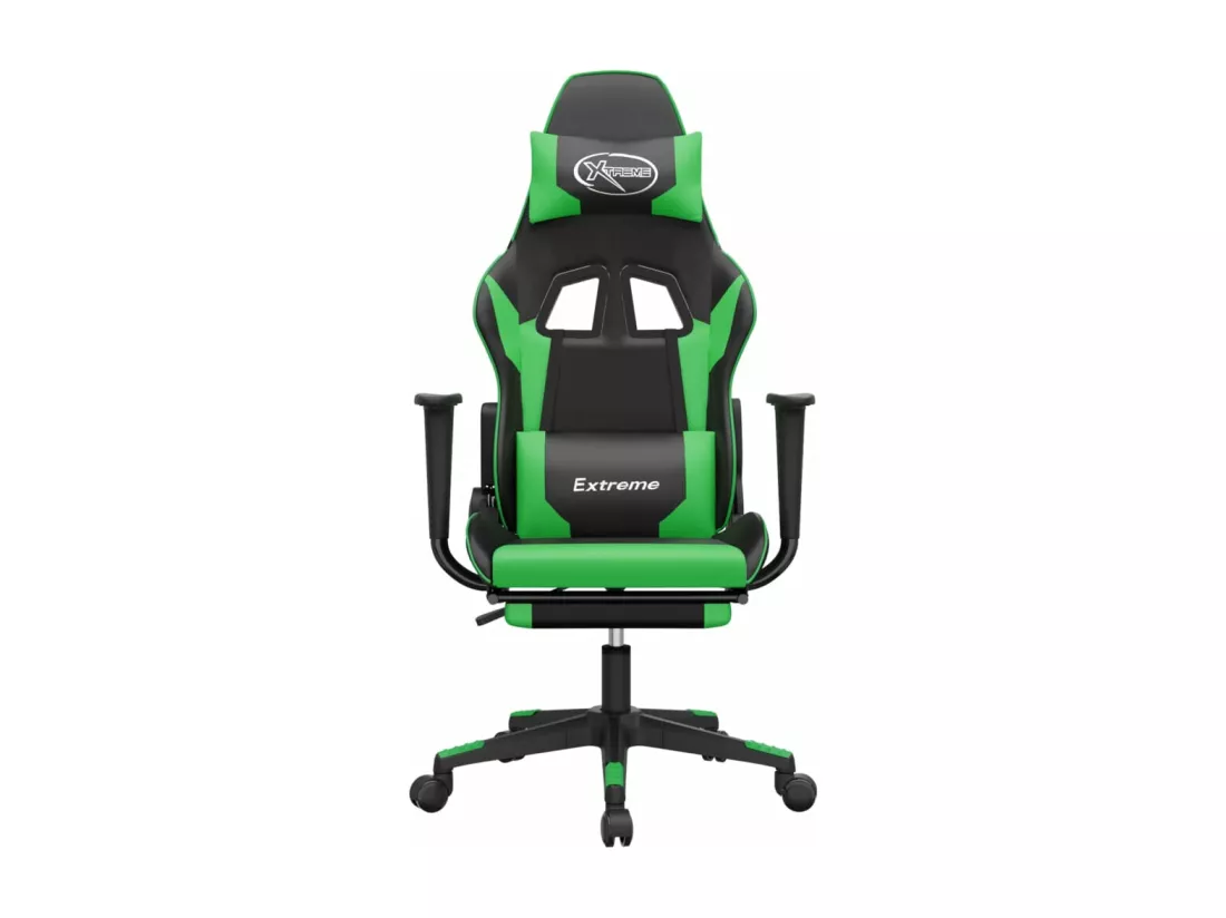 Chaise de jeu de massage et repose-pied Noir et vert Similicuir
