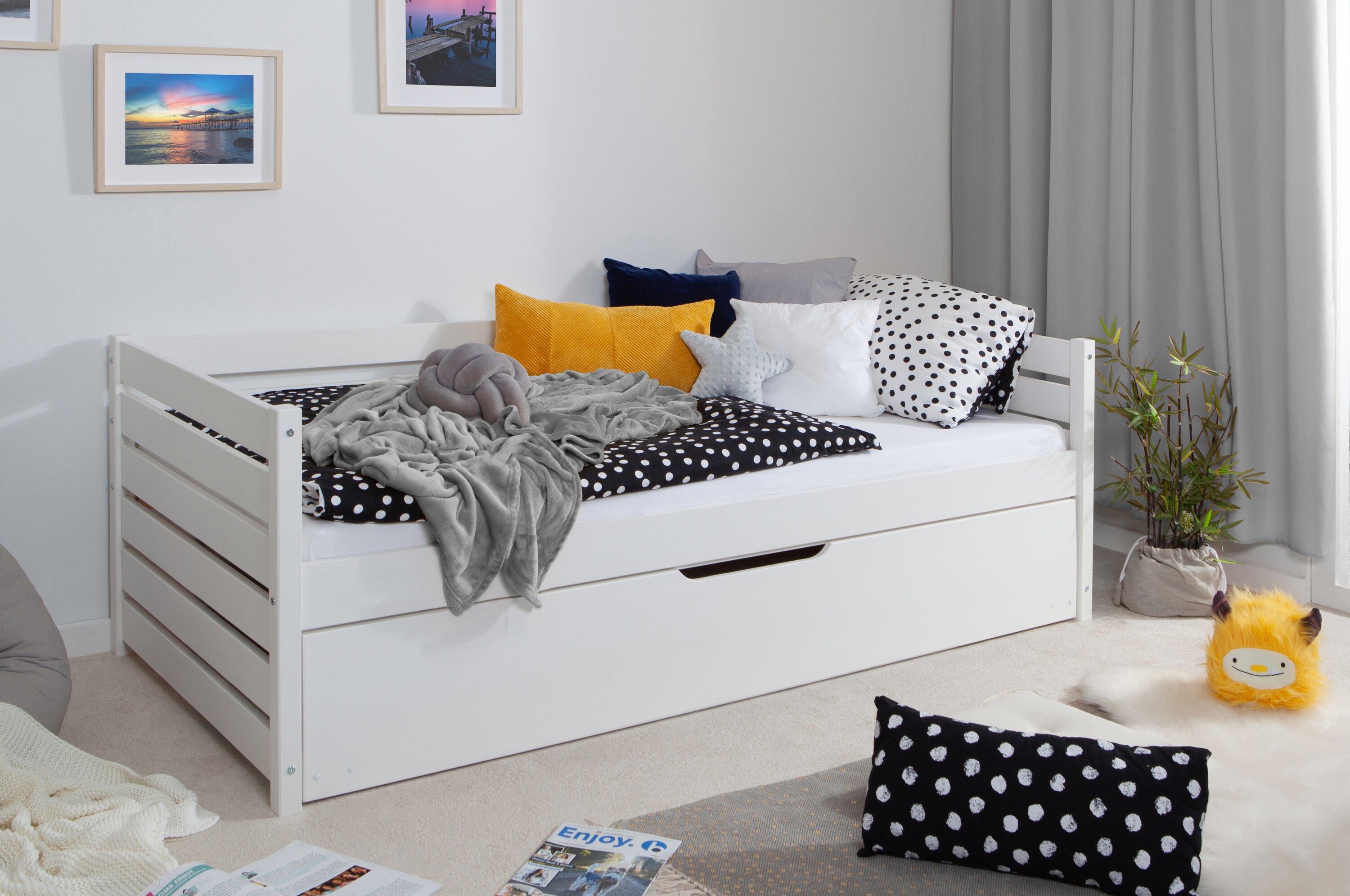 TiCAA Sofabett Naomi inkl. Ausziehbett, 100x200, Weiß