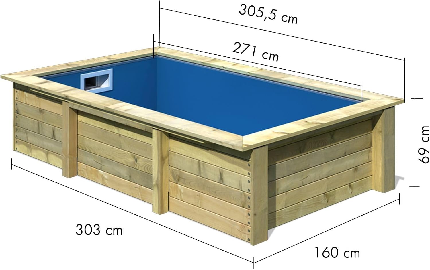 Karibu Pool aus Massivholz mit Skimmer, Filteranlage & Sand, 2,2 m³ Volumen, Poolfolie, Gartenpool aus Holz mit 56 cm Wassertiefe, inkl. Deck & Schutzvlies