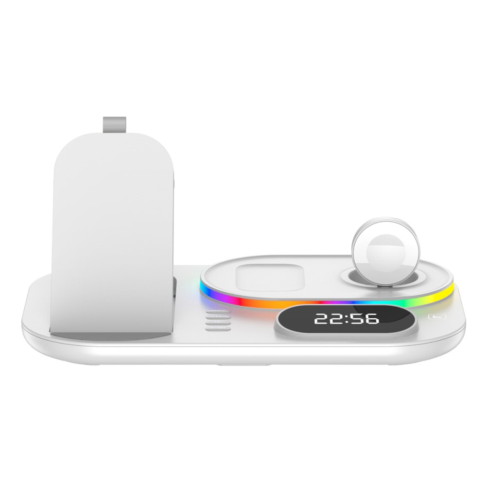 (15W) 4in1 Apple Watch / Smartphone / AirPods Qi Fast Charging Ladegerät Ständer Dockingstation   Zeitanzeige - Schwarz