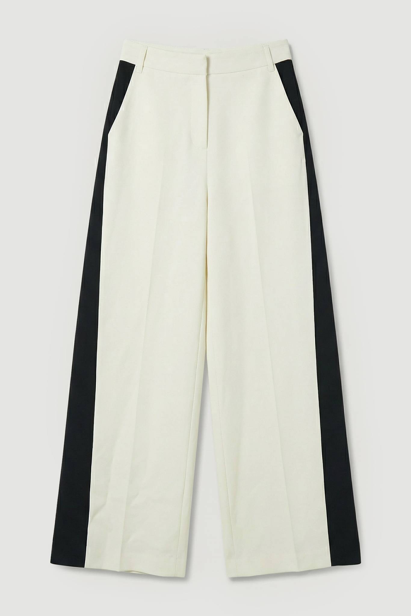 KarenMillen Pantalon Tailleur Évasé à Contraste de Couleur en Tissu Stretch Compact