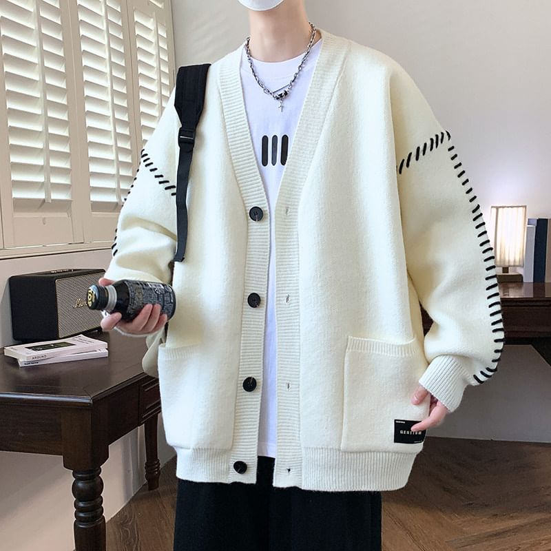 Bay Go Mall - V-hals effen contrasterende stiksels oversized vest
