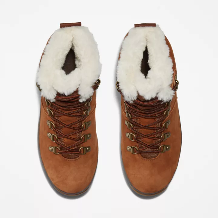 Bota Euro Hiker impermeável com forro de pele para mulheres, na cor amarela.