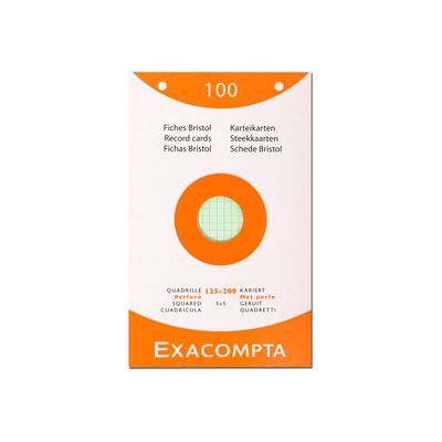 Exacompta - Pack de 100 Fiches Bristol - 12,5 x 20 cm - petits carreaux - perforées - couleurs assorties