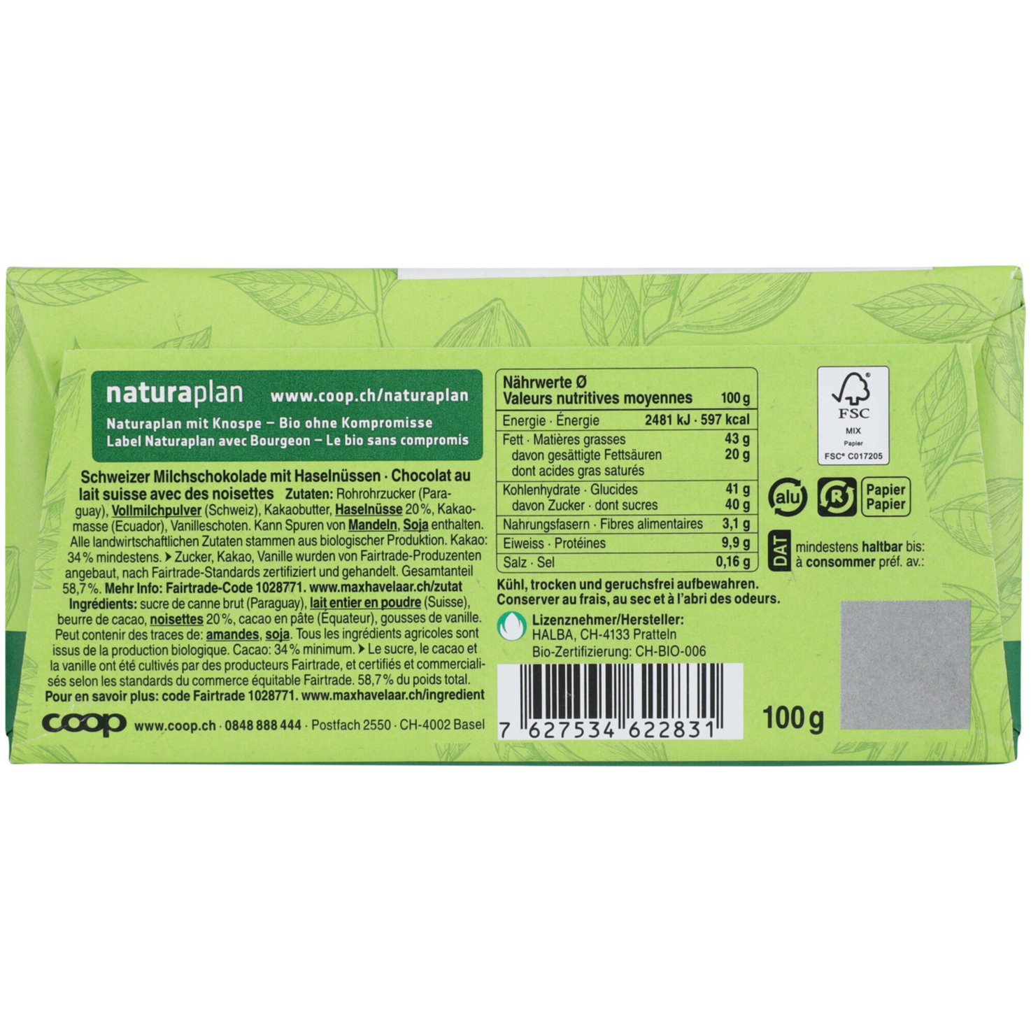Naturaplan Bio Tafelschokolade Milch-Nuss