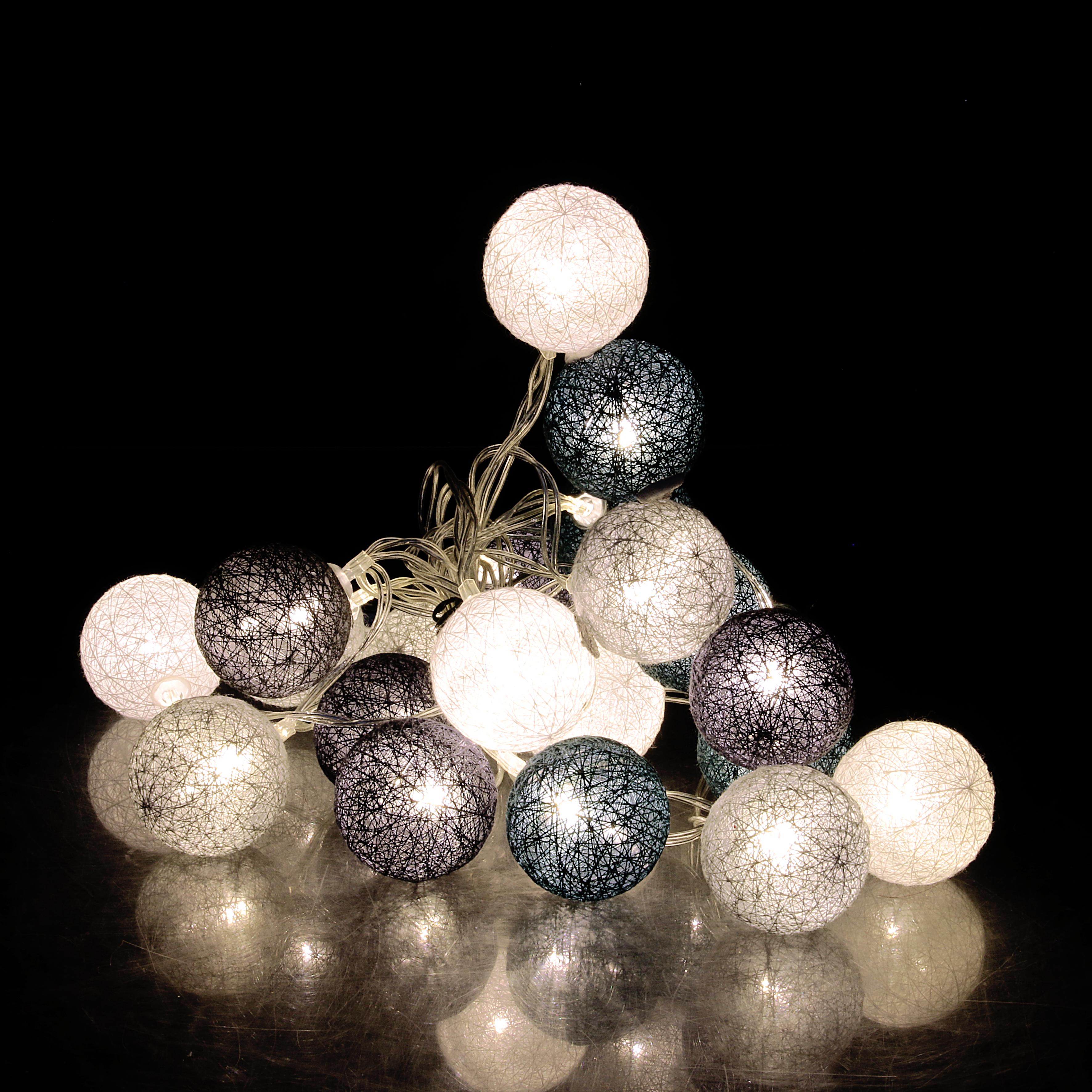 GUIRLANDE BOULE 20 LED BLEU FONCE GRIS D.4CM 3M72 SECTEUR