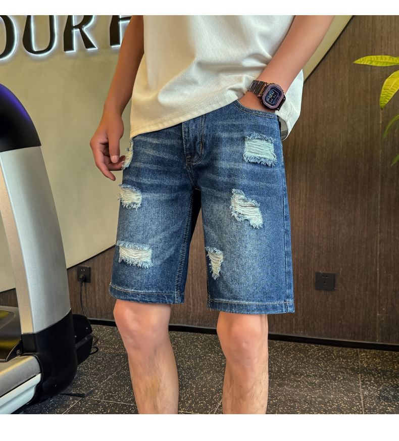 Andrei - Hoge taille denim shorts met distressed effect