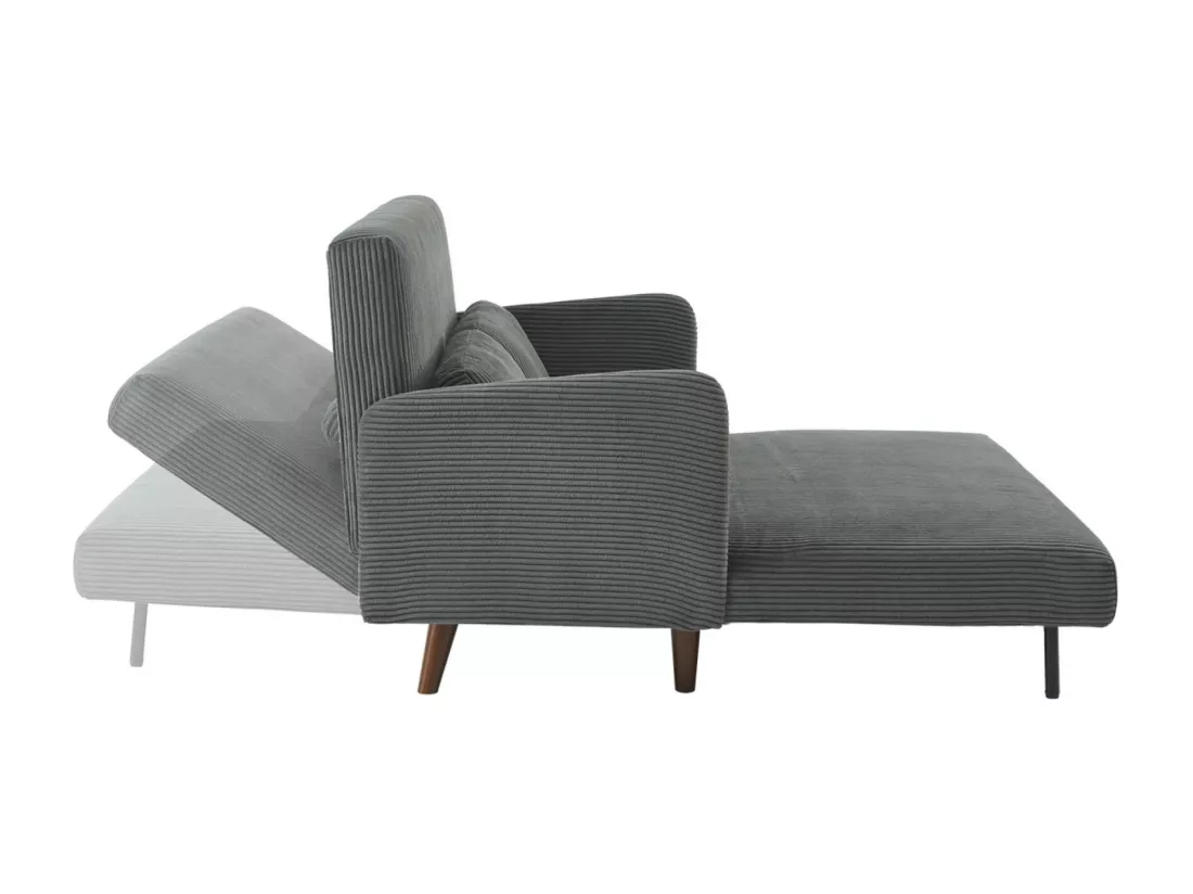 Canapé convertible en velours côtelé - Panam - 2 places scandinave. pieds bois foncé. gris foncé. banquette. dossier inclinable