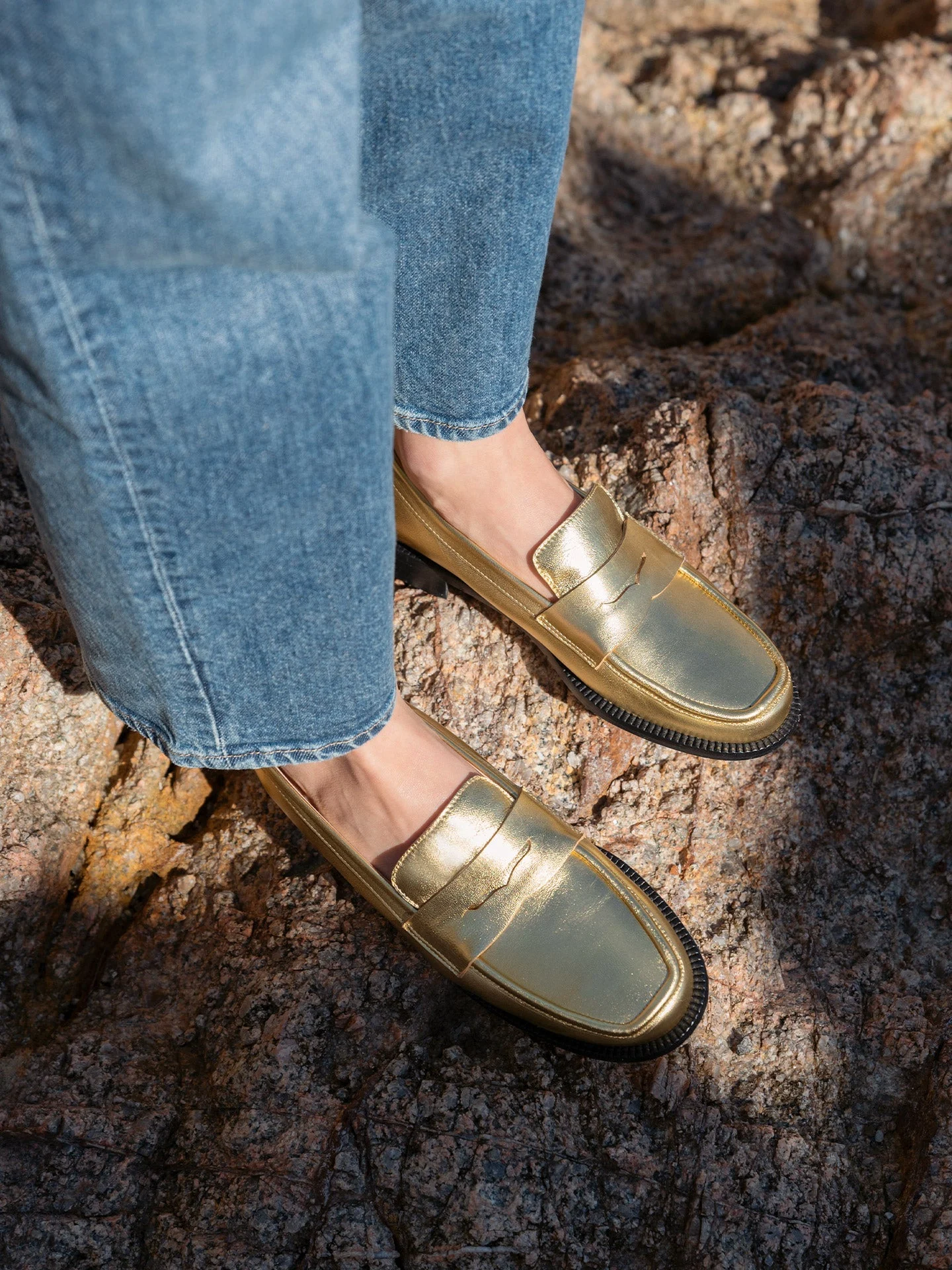 LISSA GOLD - Mocassins en cuir métallisé | Doré