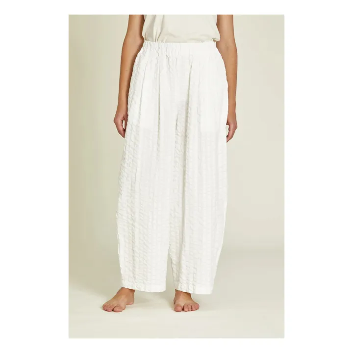 Black Crane Pantalon Large Seersucker | Blanc