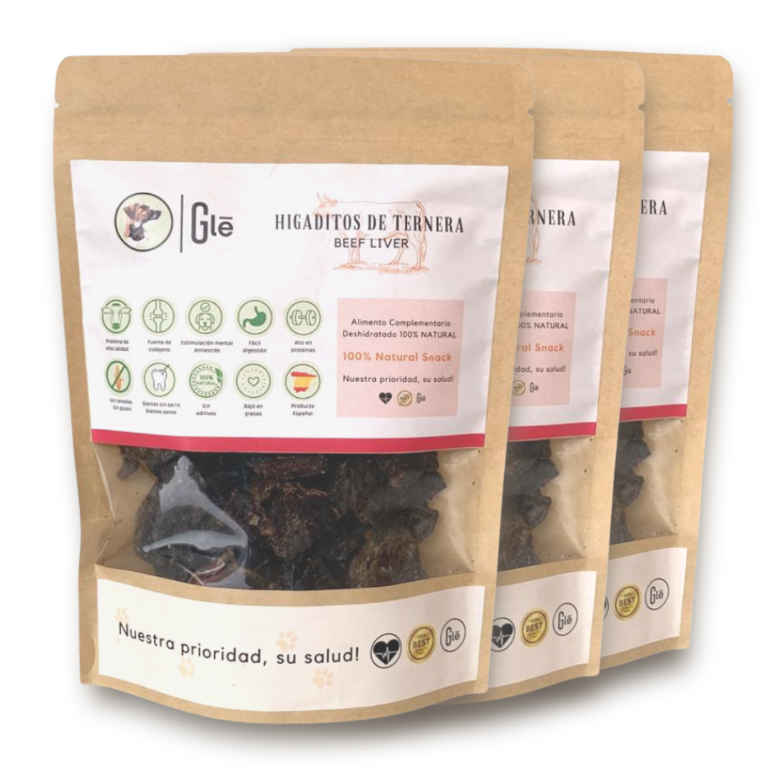 Fígados desidratados GLE PETS, petisco natural para cães.
