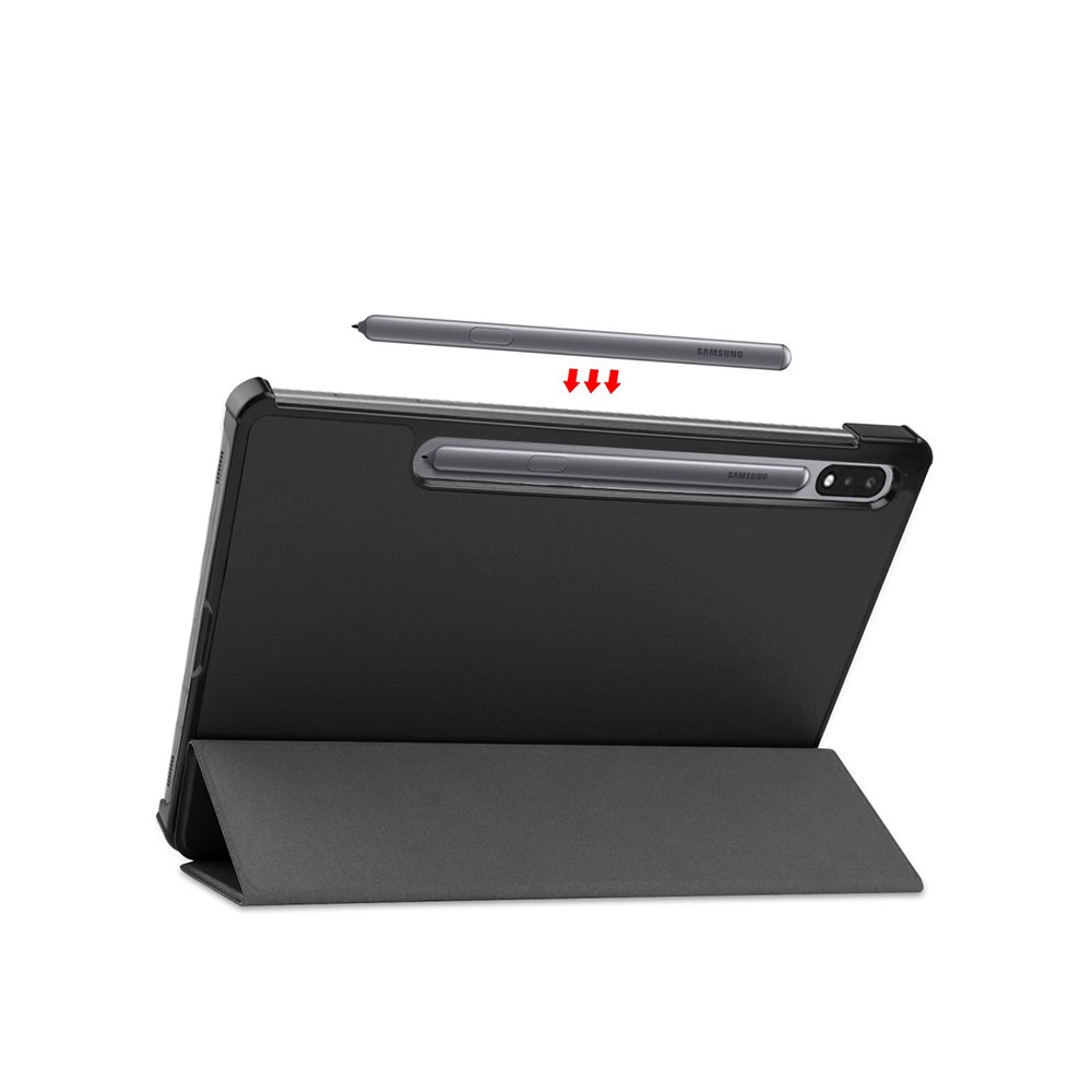 Samsung Galaxy Tab S8 / Tab S7 Flipcase Hülle Ledertasche mit Aufstellfunktion Litchi Look - Schwarz