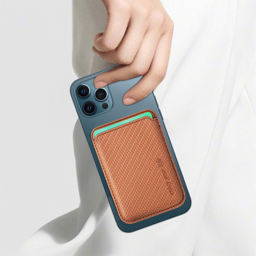 Magnetische MagSafe iPhone Leder Wallet Kreditkarten Halterung in Carbon Optik - Braun