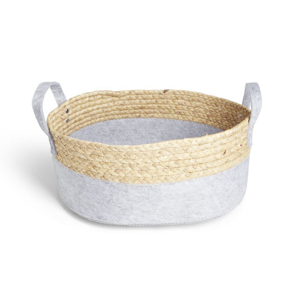 Panière de rangement jacinthe d'eau et feutrine gris clair 37x27xH15cm