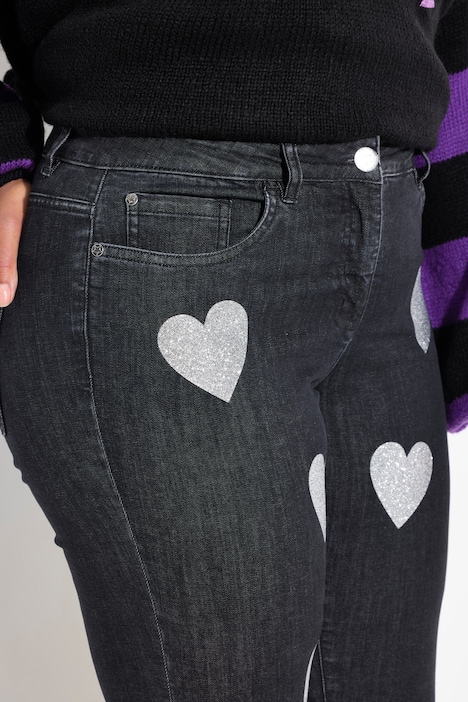 Jeans, Straight Fit, Glitzer-Herzen, 5-Pocket