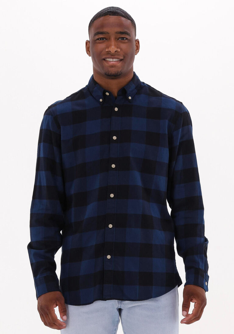SELECTED HOMME blauwe selected homme casual overhemd slimflannel shirt ls w naw