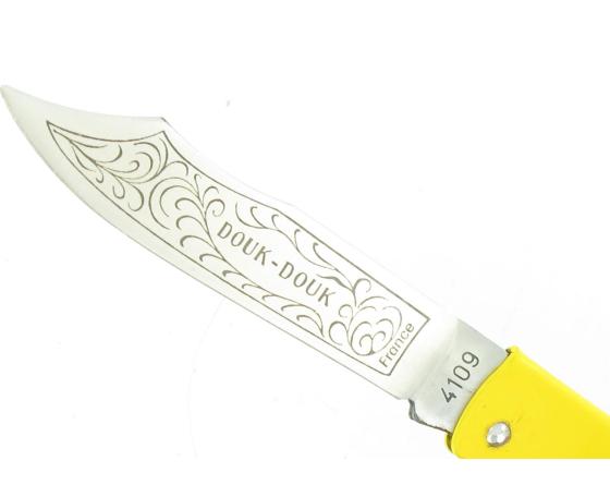 Douk Douk 160 Inox - Manche Acier couleur JAUNE - GAINE CUIR Couteau de poche Le Thiers par Cognet Douk Douk
