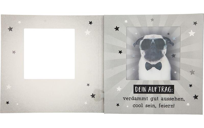 Musikkarte mit Licht Du hast heute die Lizenz zum FeiernGeburtstagskarte mit Musik und Mops Motiv