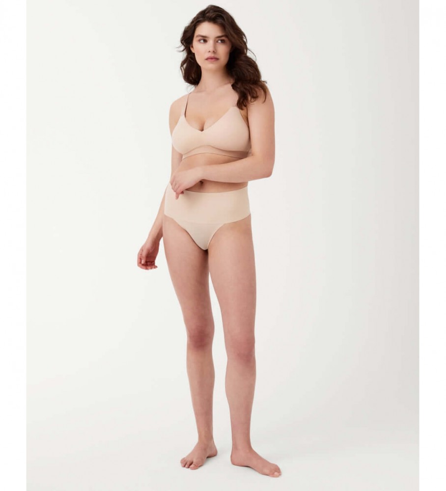 Calcinha fio dental sem costura de cintura alta SPANX na cor nude