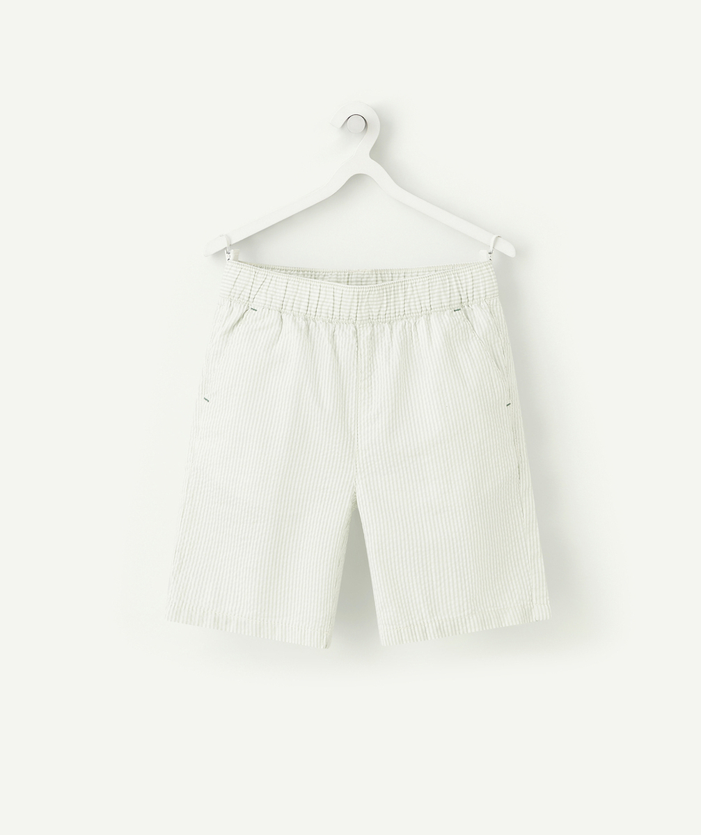 BERMUDA DROIT GARÇON EN FIBRES RECYCLÉES RAYÉ VERT ET BLANC