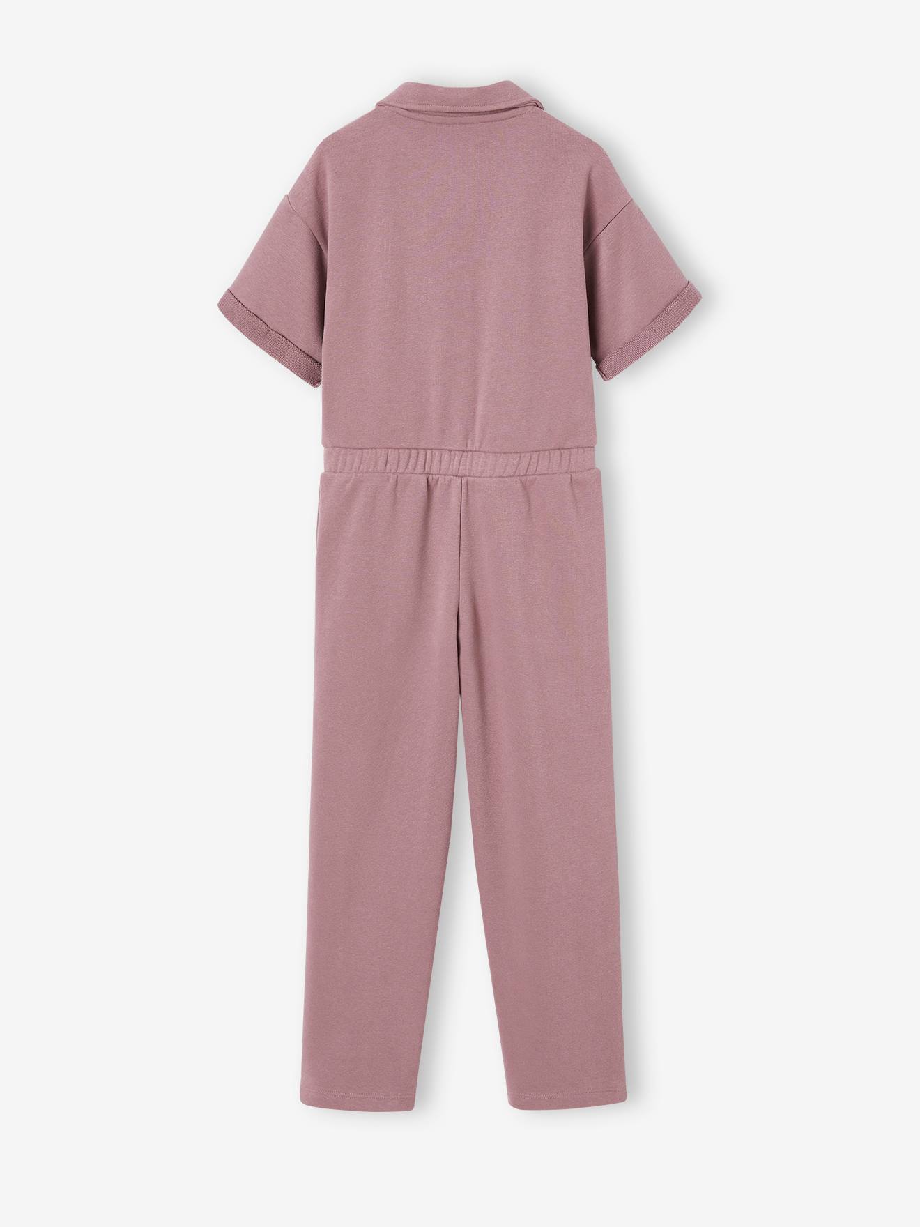 Macacão curto de pelúcia cor malva para meninas