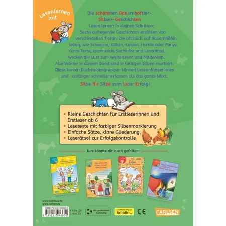 Carlsen Verlag LESEMAUS zum Lesenlernen Sammelbände: Die schönsten Bauernhoftier-Silben-Geschichten