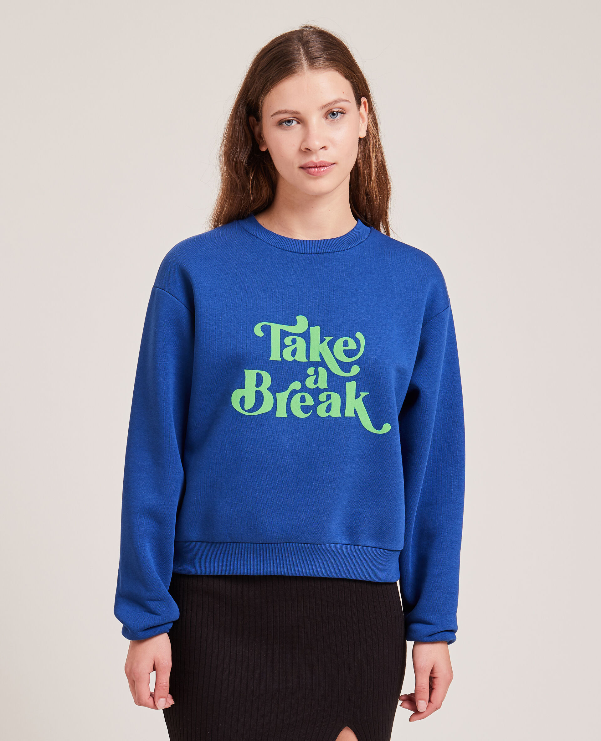 Sweat col rond avec flocage - Bleu foncé