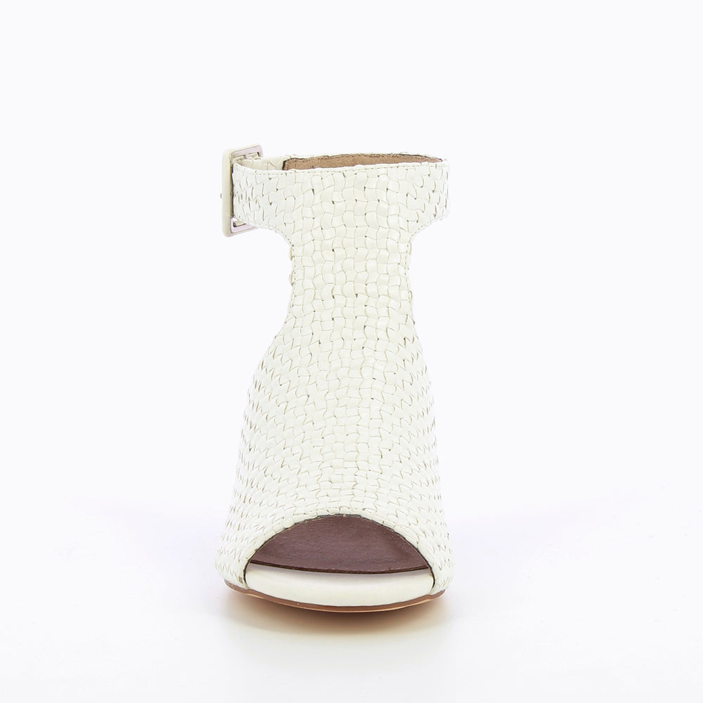 Sandales à talon, Compensées-Sandales Manuëlla blanches tressées peep-toe