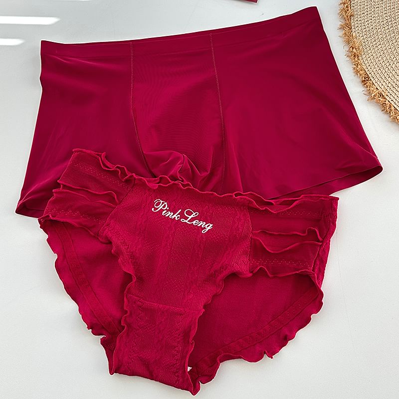 Pancherry - Matching set voor koppels: effen boxershort + slip met tekst