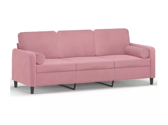 Canapé 3 places avec oreillers décoratifs rose 180 cm velours