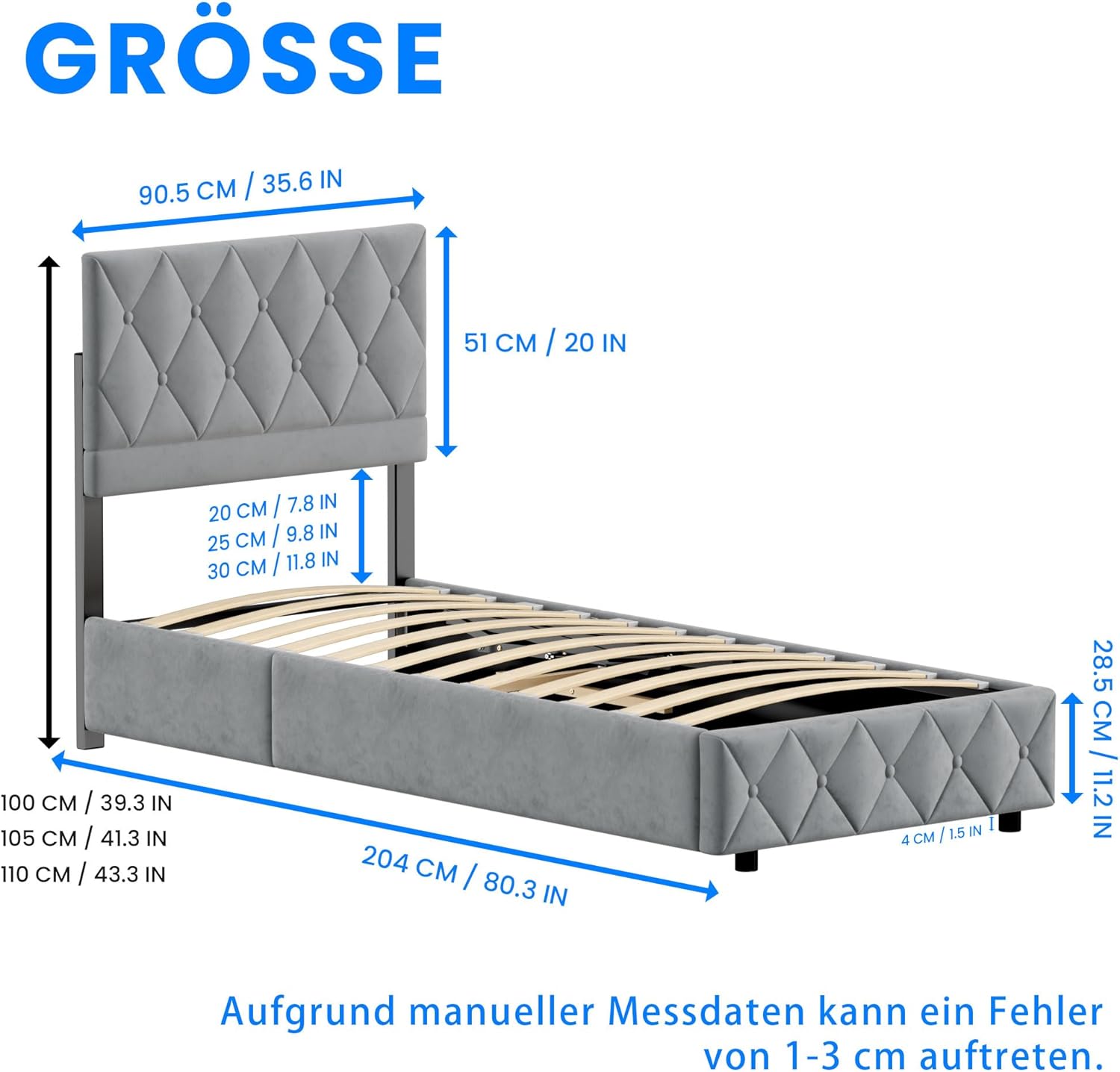 okwish Polsterbett 90x200 cm, Bett mit Stauraum, Jugendbett Hydraulisch Stauraumbett mit Bettkasten, Gepolstertes Bettgestell mit Lattenrost, Modernen Knopfnahtverzierung, Samt, Grau (Ohne Matratze)