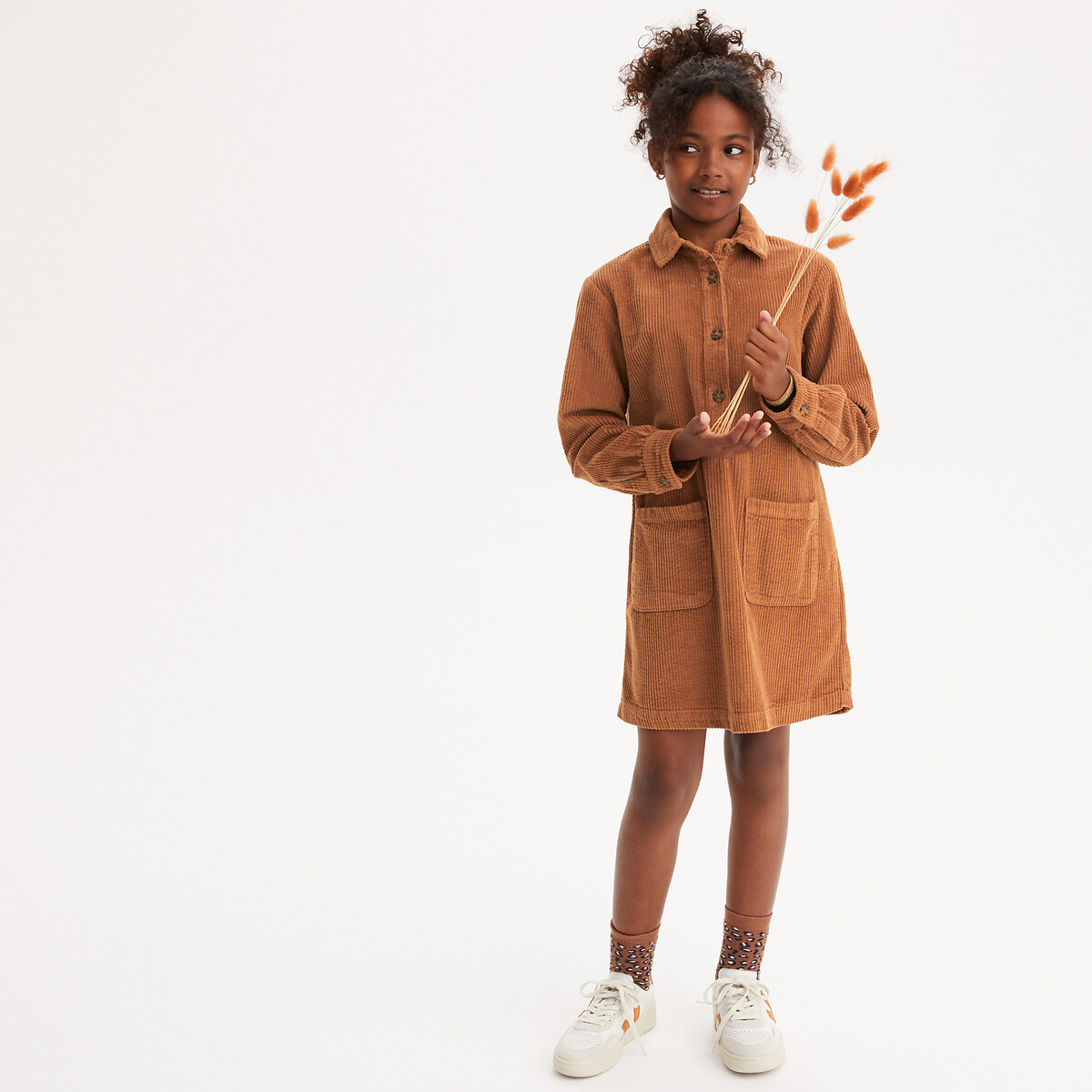 COLEÇÃO LA REDOUTE<br>Vestido reto de veludo com mangas compridas