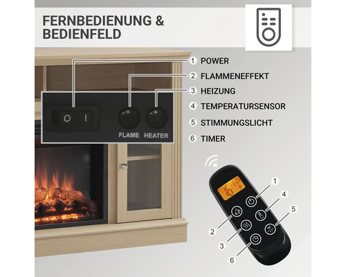 Elektrische haard Balderia James licht eiken smal 2000 watt