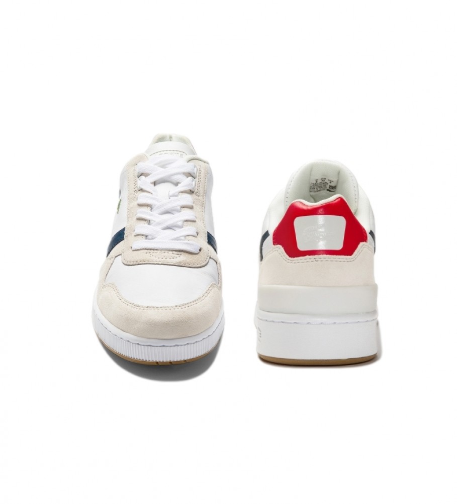Tênis Lacoste T-Clip de couro, branco e bege.