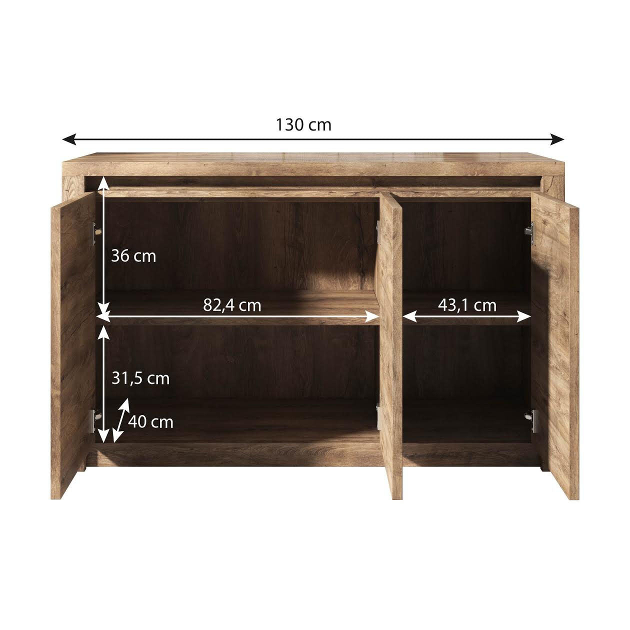 Meubella - Dressoir Monaco - Eiken - Grijs - 130 cm