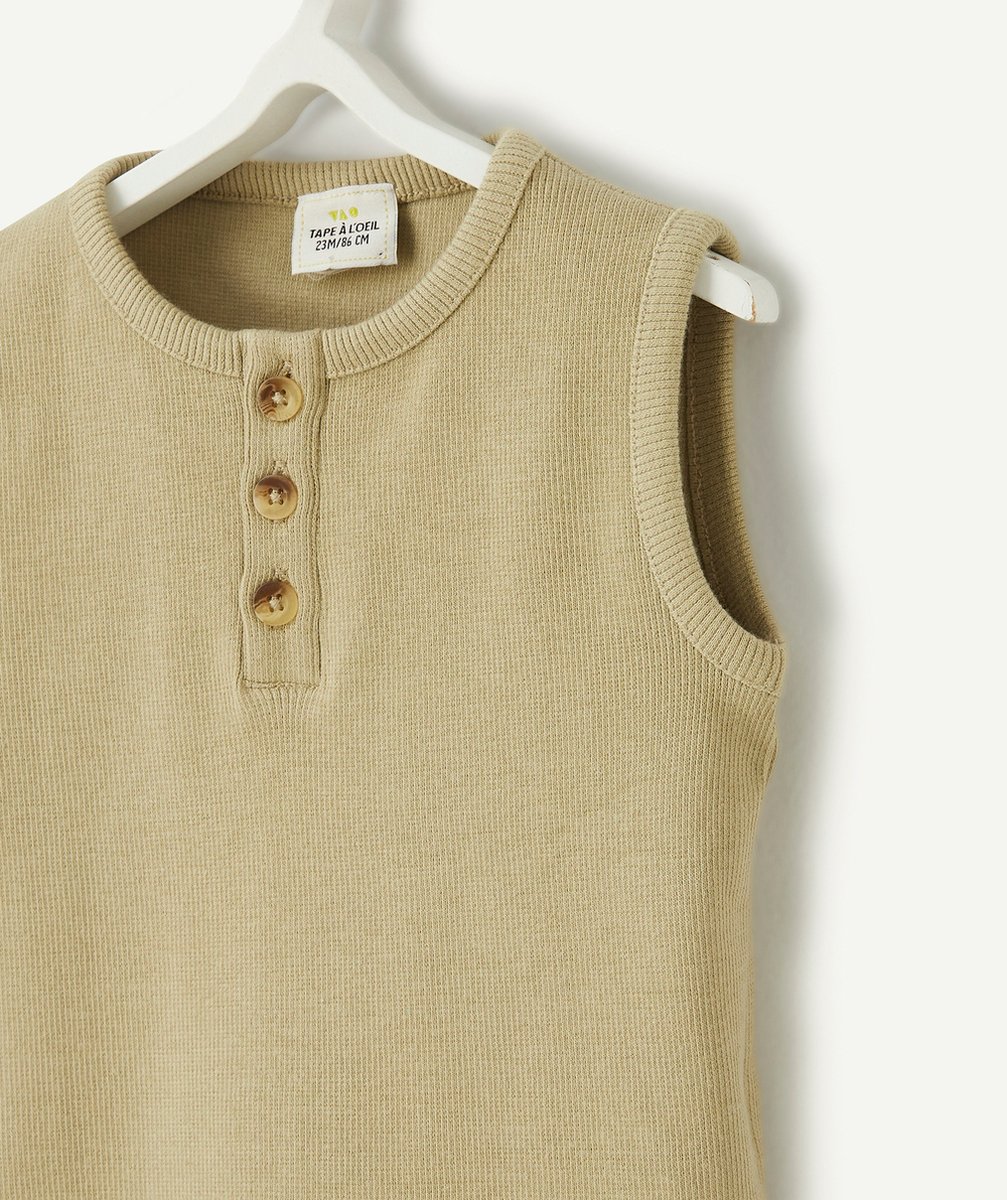 T-SHIRT SANS MANCHES BÉBÉ GARÇON EN COTON BIO CÔTELÉ VERT
