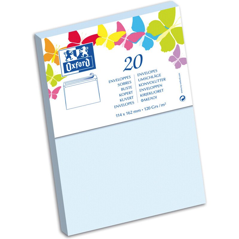 Paquet d'enveloppes Oxford 114x162 x20 bleu ciel auto adhesive bleu ciel