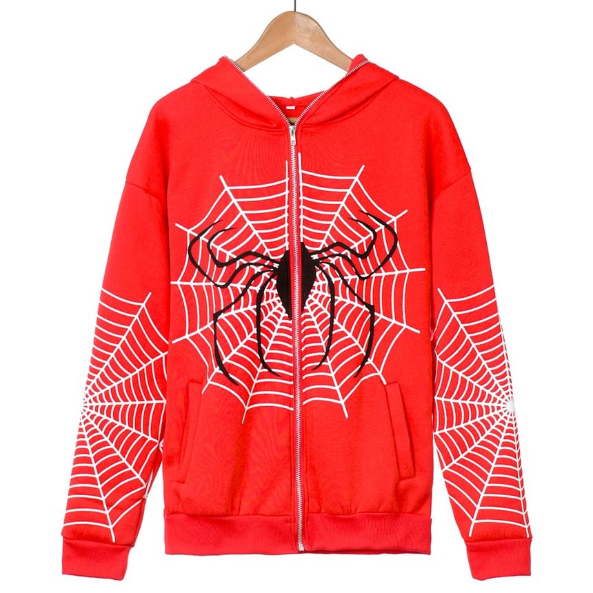 Sensarra - Hoodie met rits en spinnenwebprint