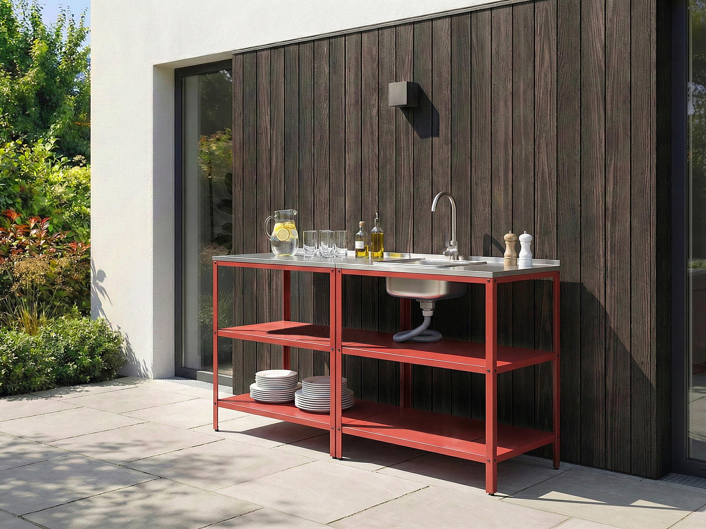 Tuin kookeiland met spoelbak VILAMA Metaal Rood