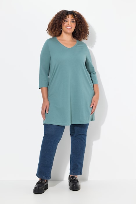 Longshirt, A-Linie, V-Ausschnitt, 3/4-Arm